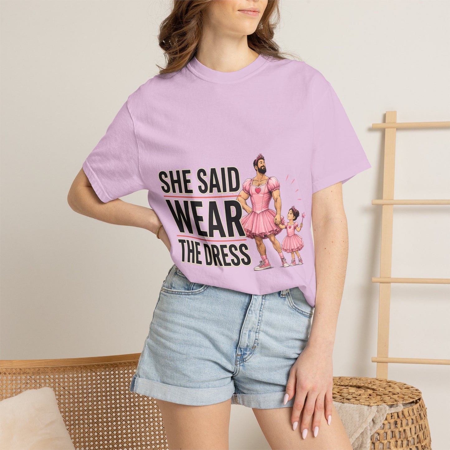 She Said Wear The Dress T-Shirt — Father-Daughter Matching Pink Dress Tee