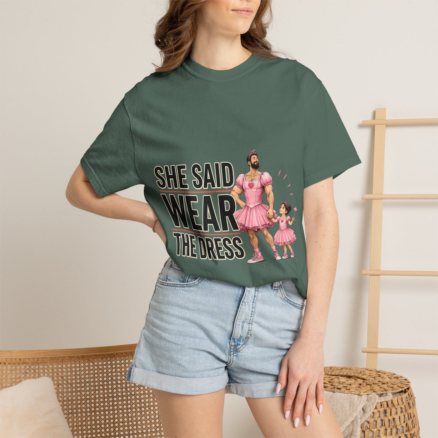 She Said Wear The Dress T-Shirt — Father-Daughter Matching Pink Dress Tee